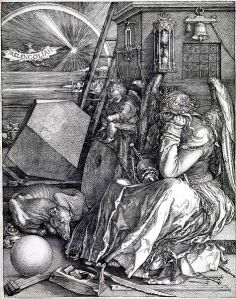 Melancholia by Durer: Notice the hand plane by her feet. Perhaps her disposition is caused by a society that prevents her from becoming a woodworker.